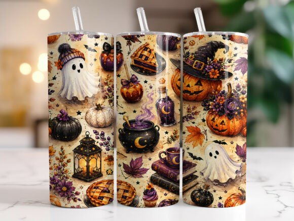 Cozy Ghost Pumpkin Halloween Tumbler PNG