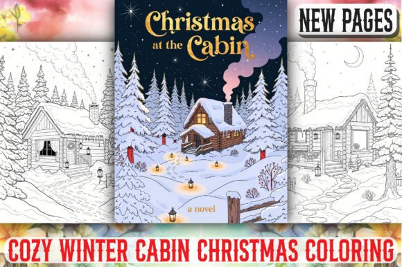 Cozy Winter Cabin Christmas Coloring