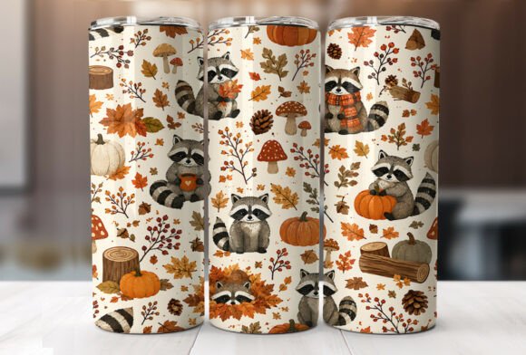 Cute Fall Raccoon Pumpkin Tumbler Wrap