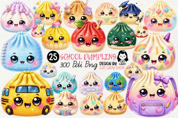 Cute Glitter Back to School Dumpling PNG