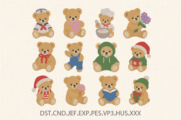 Cute Teddy Bear Embroidery Bundle