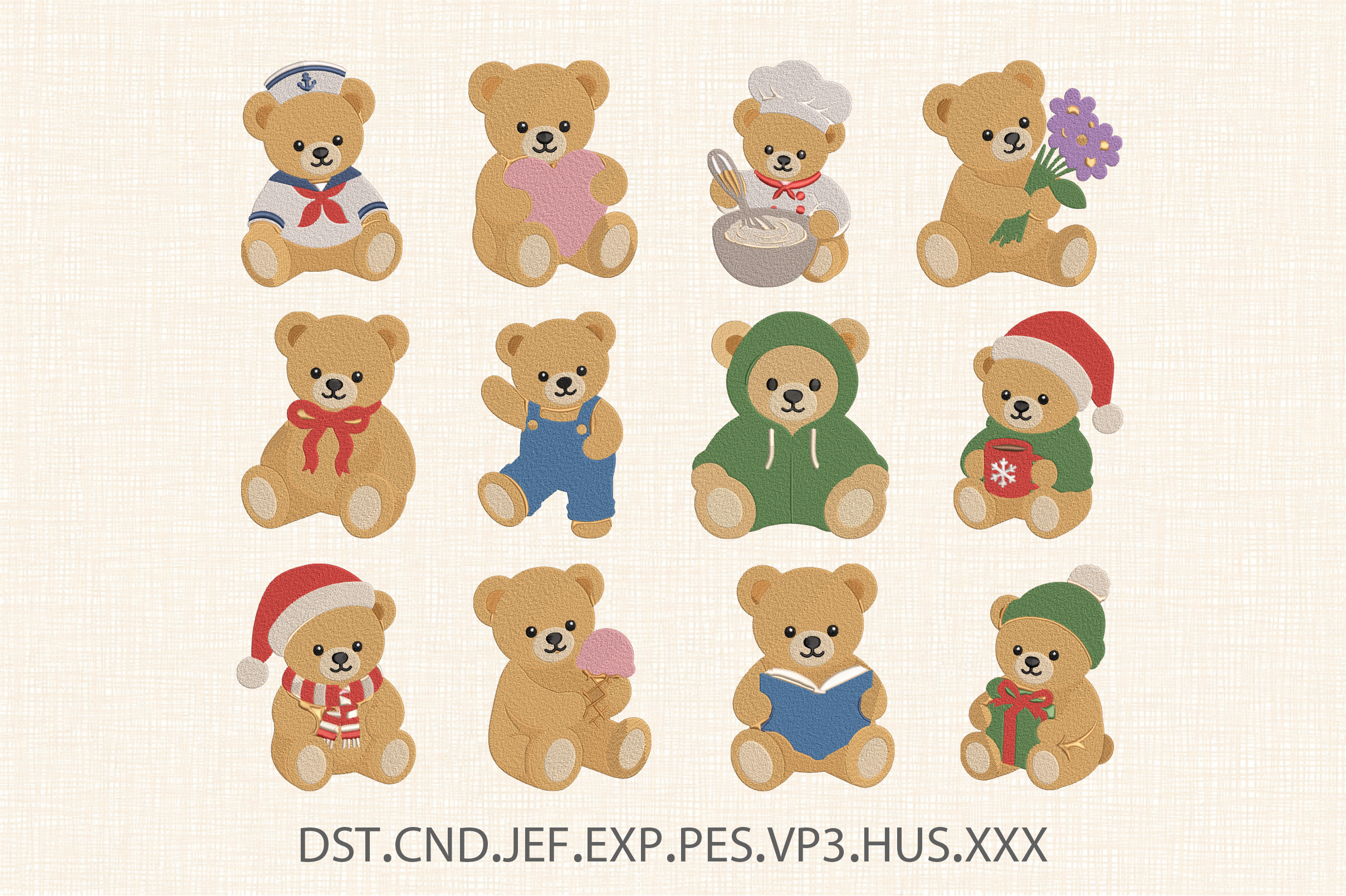 Cute Teddy Bear Embroidery Bundle