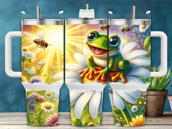 Daisy Flower Bee Cute Frog 40oz Tumbler