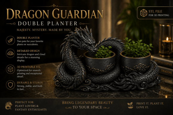 Dragon Guardian Double Planter STL | Fantasy 3D Print Succulent Pot - Image 2