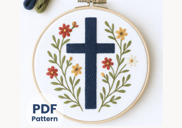 Floral Cross Embroidery Pattern
