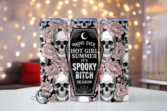 Halloween Floral Skull Tumbler Wrap PNG