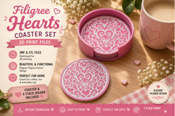 Hearts Cup Coasters & Holder 3D Print Files - STL/3MF - Image 7