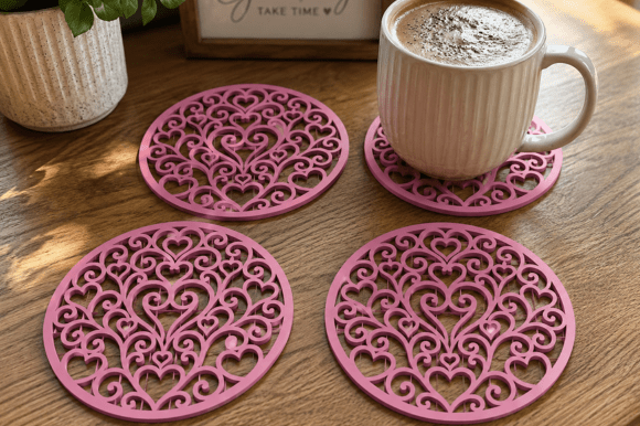 Hearts Cup Coasters & Holder 3D Print Files - STL/3MF - Image 3