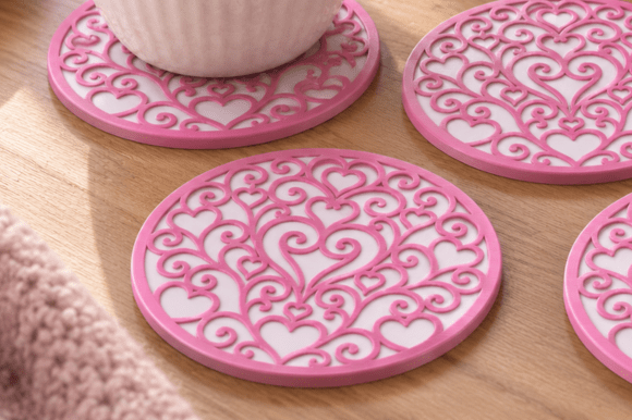 Hearts Cup Coasters & Holder 3D Print Files - STL/3MF - Image 4