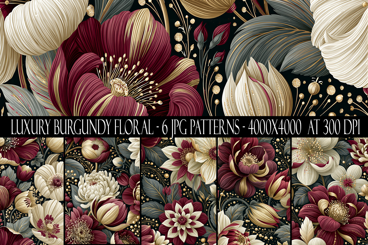 Luxury Burgundy Floral Seamelss Patterns