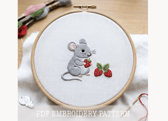 Mouse Strawberry Embroidery Pattern