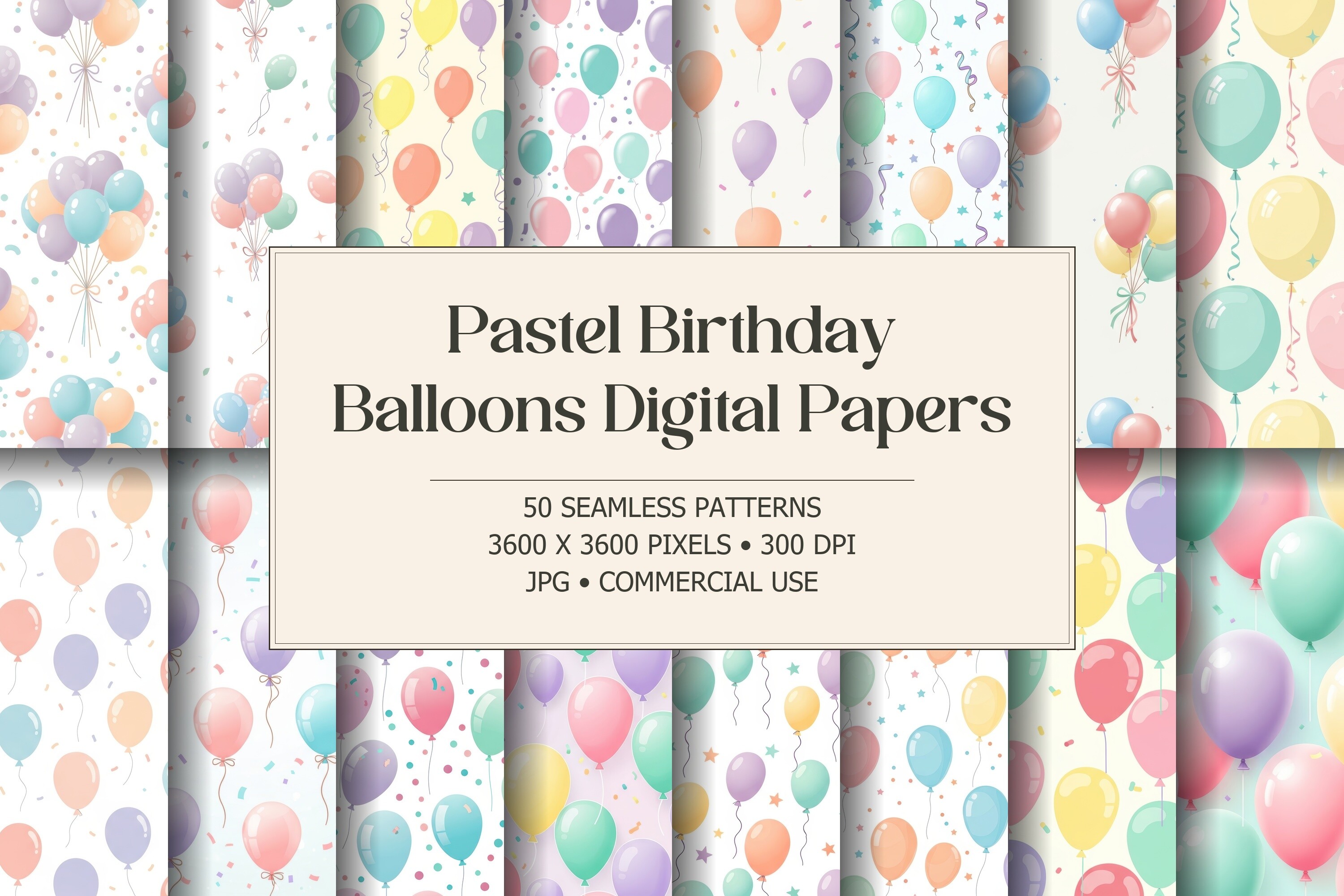 Pastel Birthday Balloons Patterns