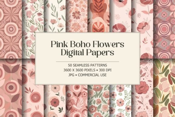 Pink Boho Flowers Patterns