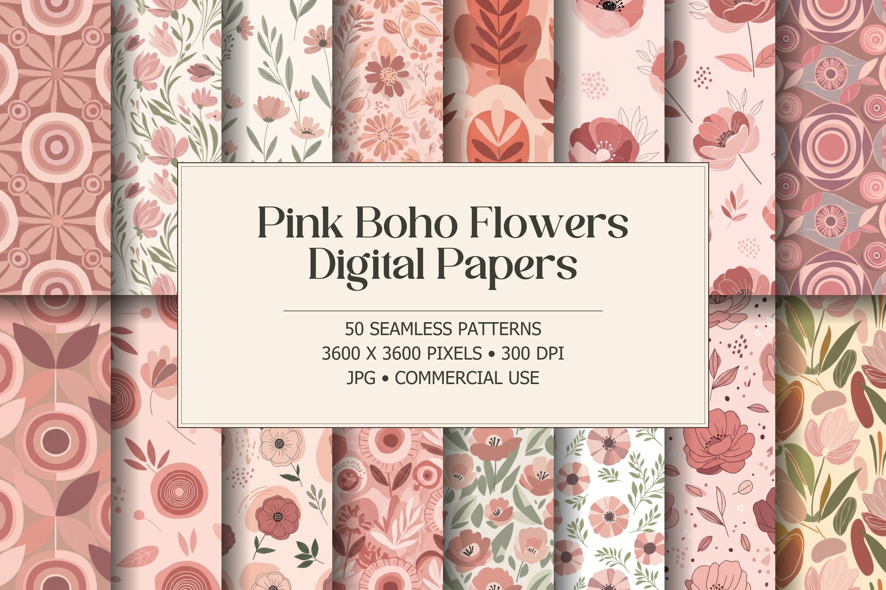 Pink Boho Flowers Patterns
