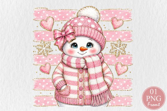Pink Stripes Snowman Christmas PNG