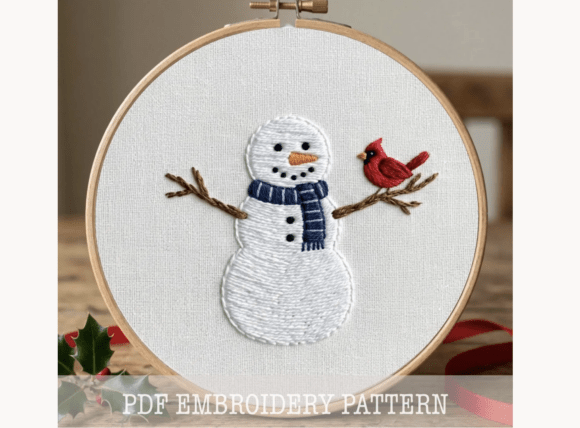 Snowman Cardinal Embroidery Pattern