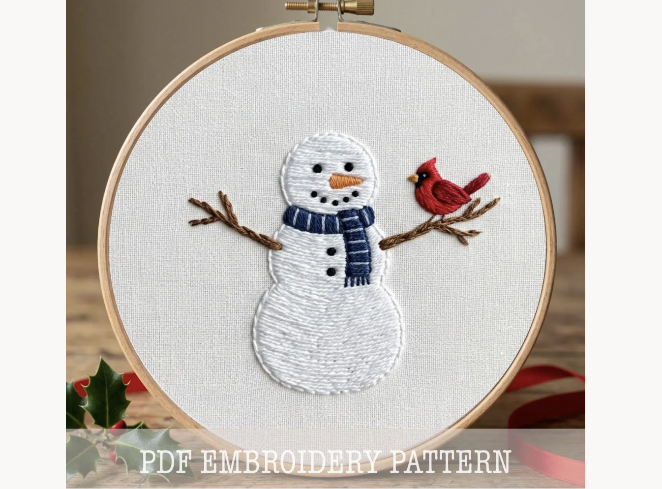 Snowman Cardinal Embroidery Pattern