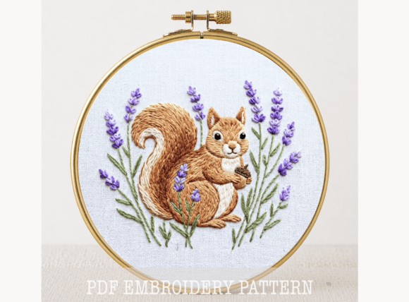 Squirrel Lavender Embroidery Design