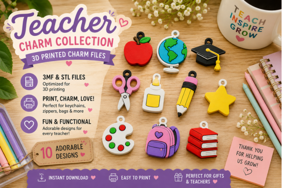 Teacher Charms Bundle - 10 Cute School Themed 3D Print Files - Image 5