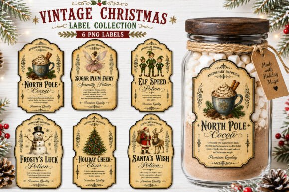 Vintage Christmas Apothecary Labels PNG