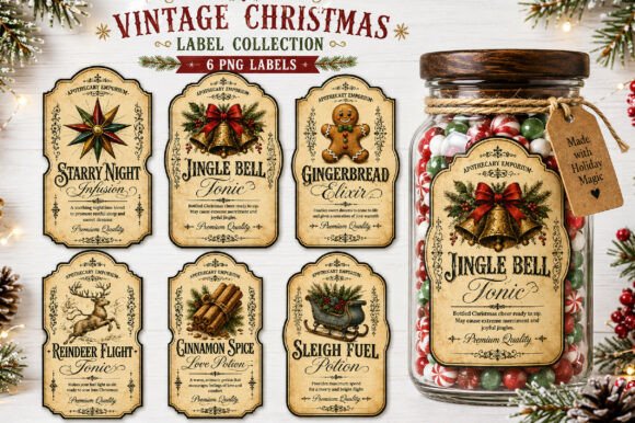 Vintage Christmas Apothecary Labels PNG