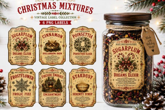 Vintage Christmas Label Design PNG