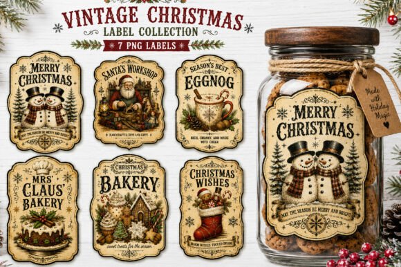 Vintage Christmas Label Design PNG