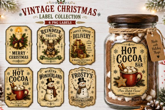 Vintage Christmas Signs Label PNG