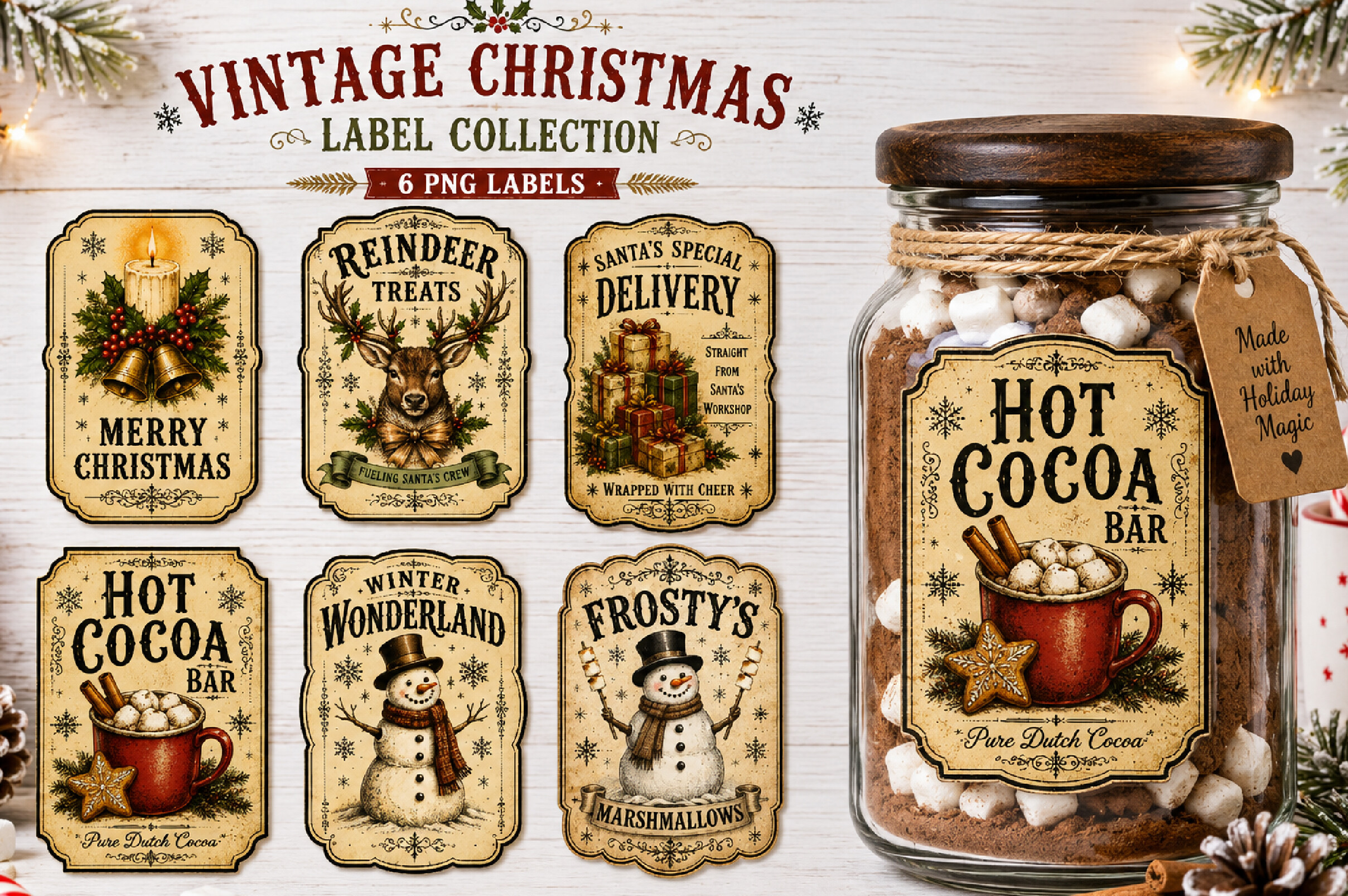 Vintage Christmas Signs Label PNG