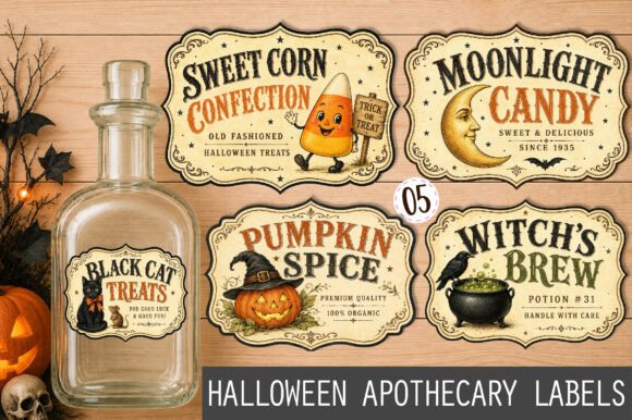 Vintage Halloween Apothecary Labels PNG