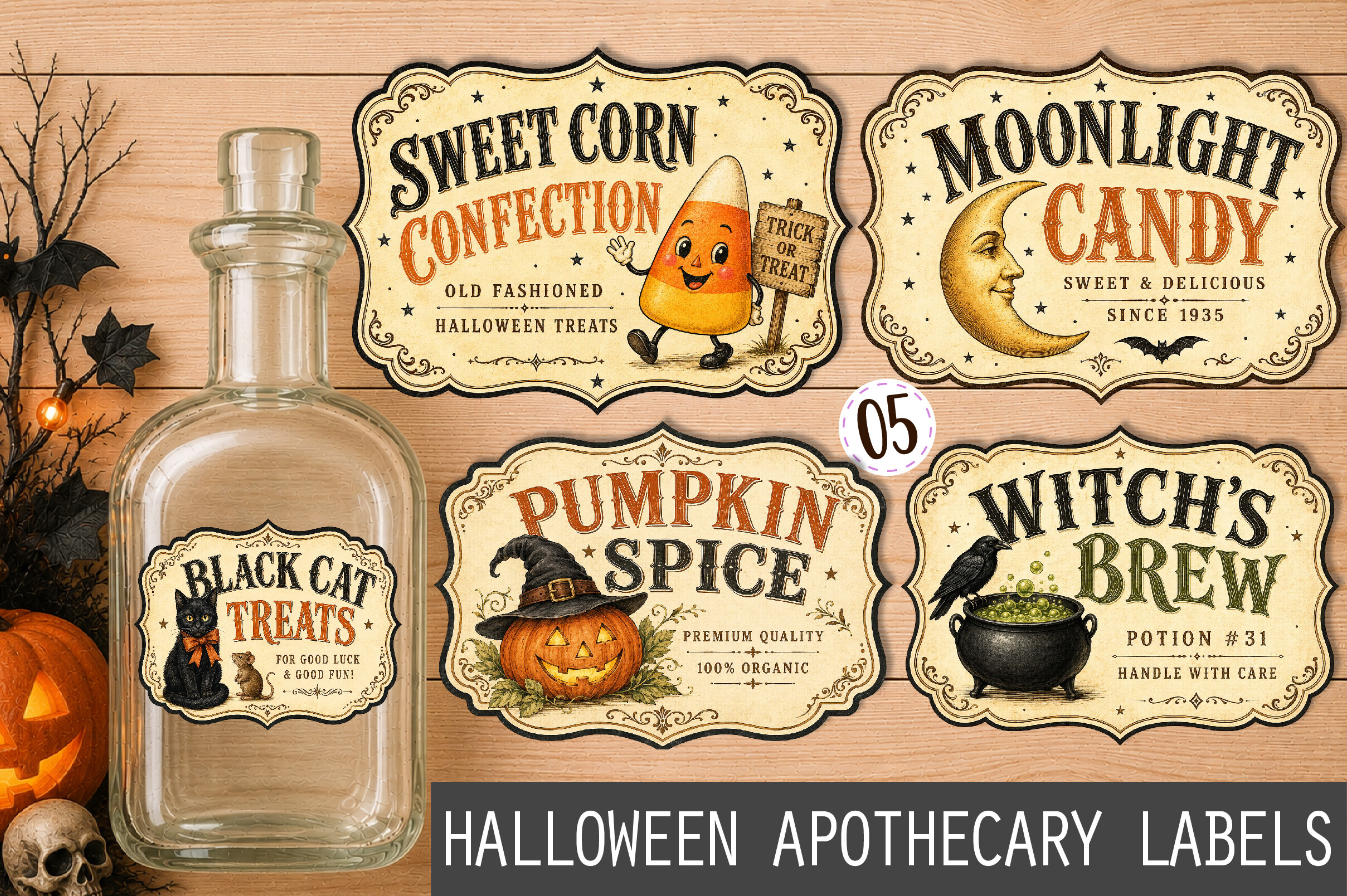 Vintage Halloween Apothecary Labels PNG