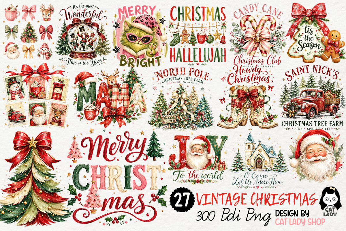 Vintage Watercolor Christmas Holiday PNG