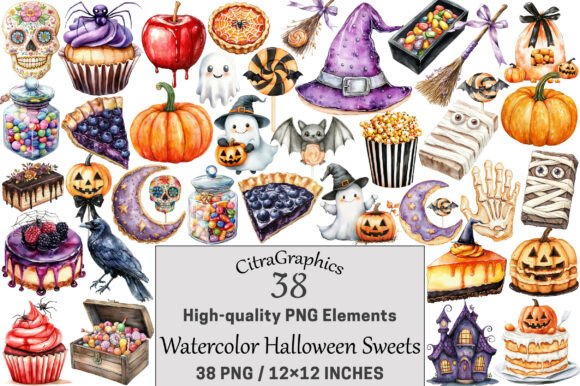 Watercolor Halloween Sweets Clipart