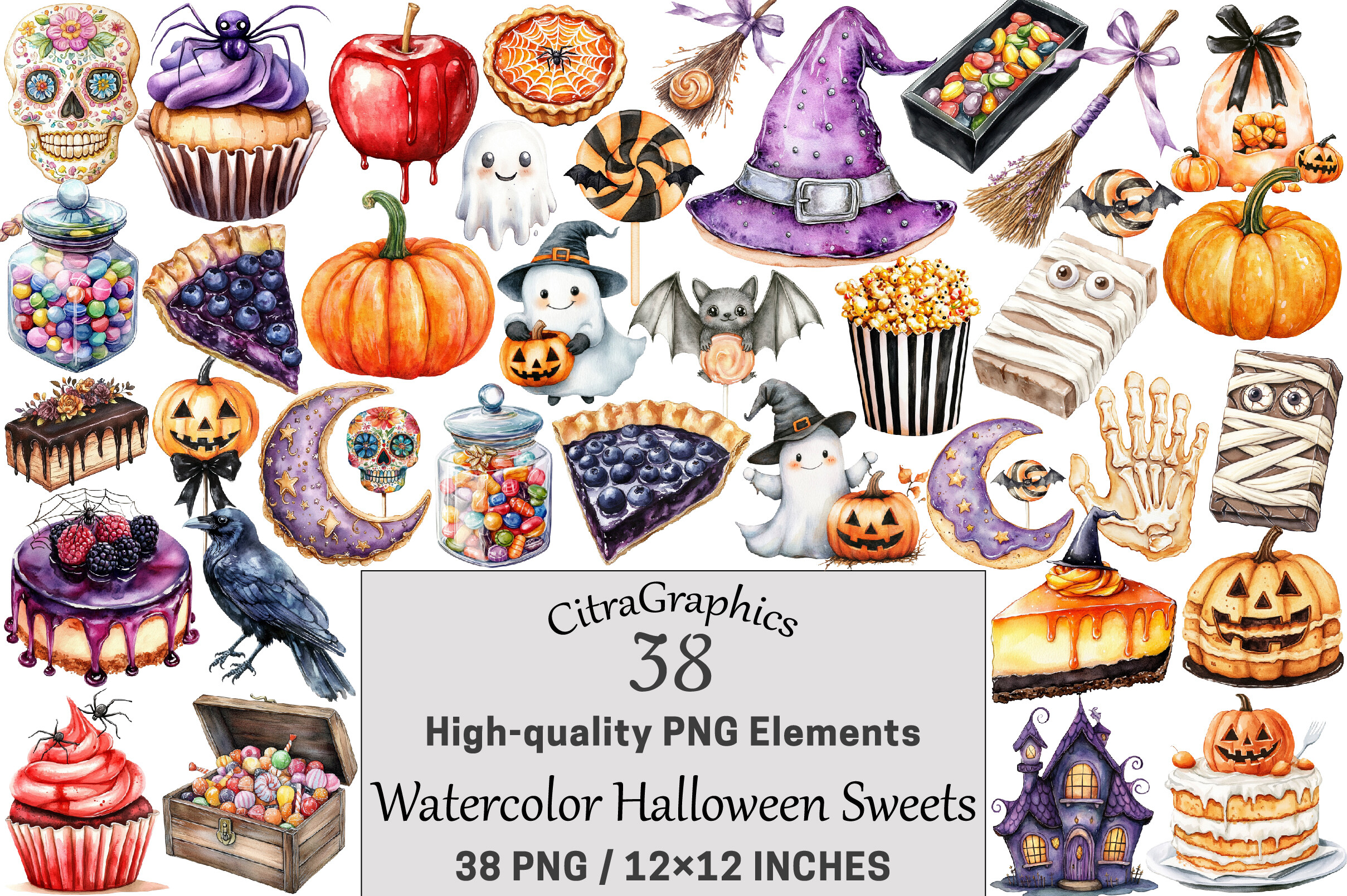 Watercolor Halloween Sweets Clipart