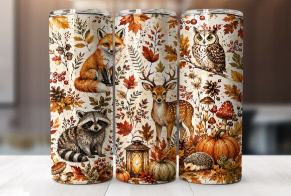 Woodland Forest Animals Fall Tumbler PNG