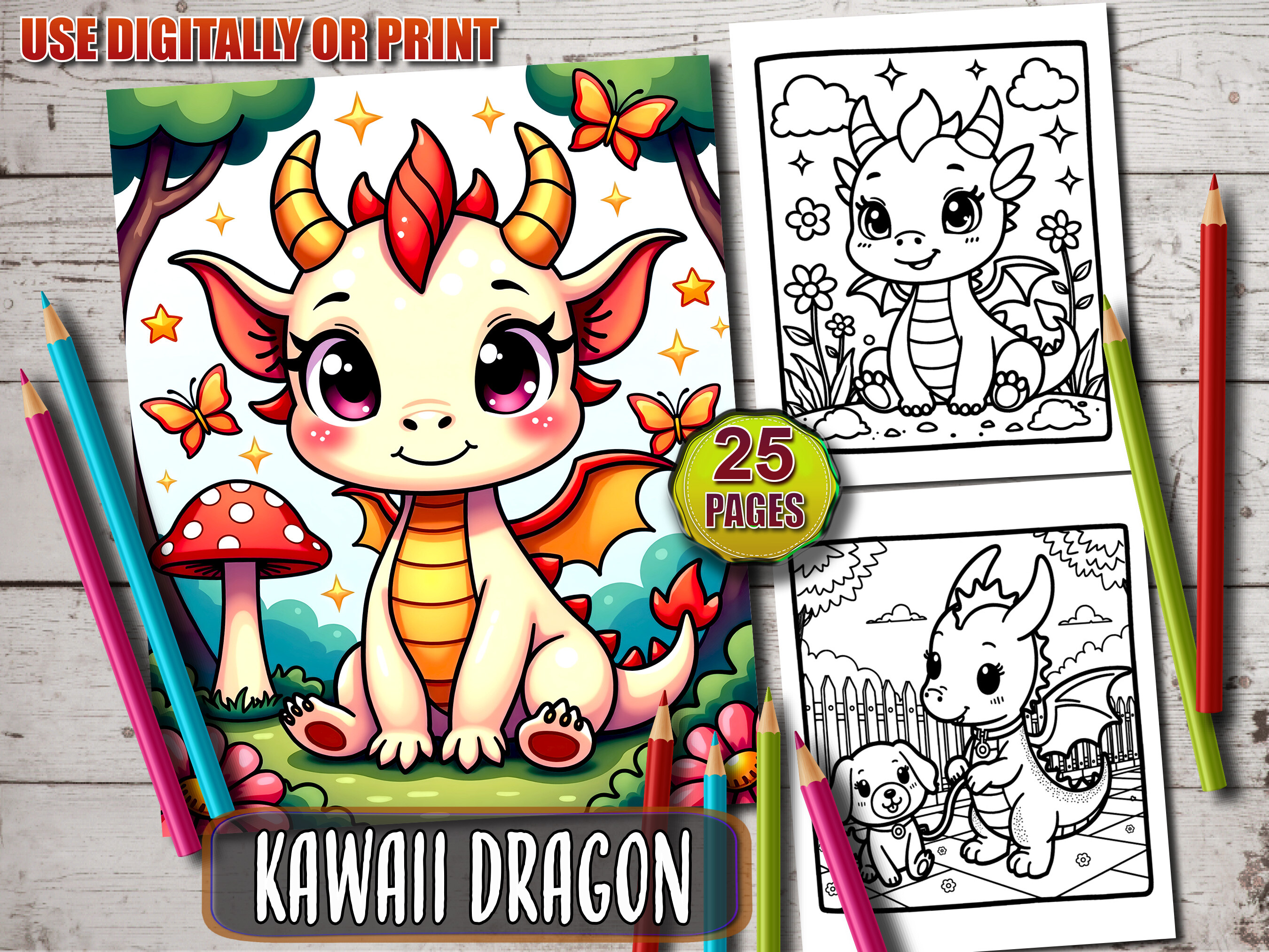 25 Little Kawaii Dragon Coloring Book