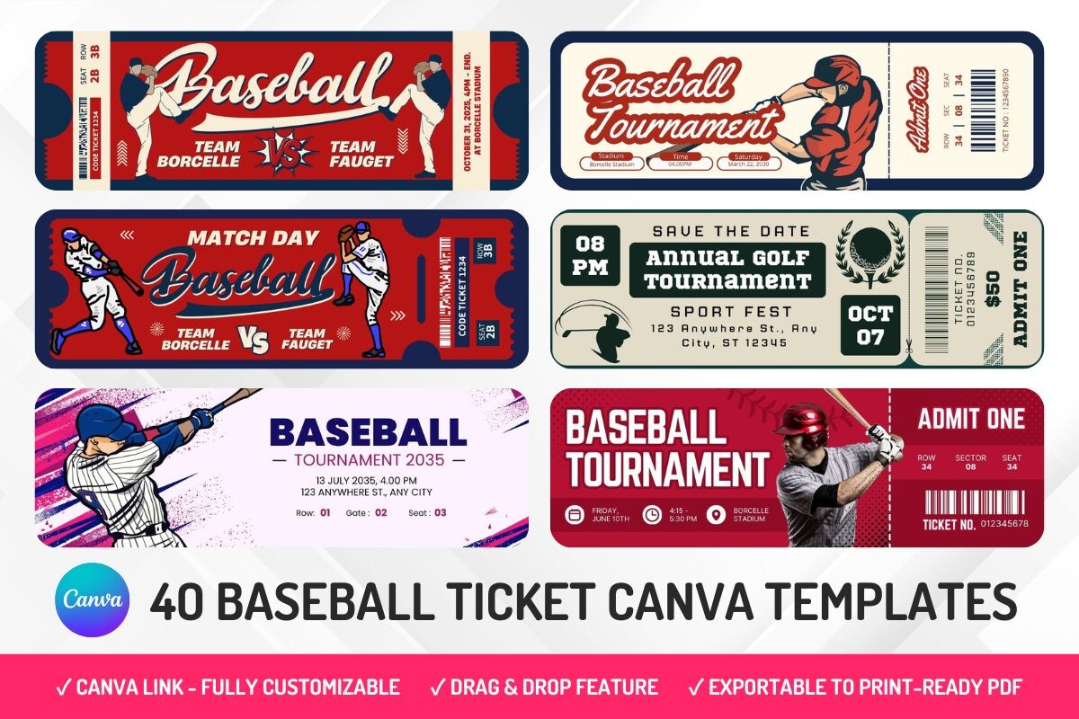 40 Baseball Ticket Canva Templates