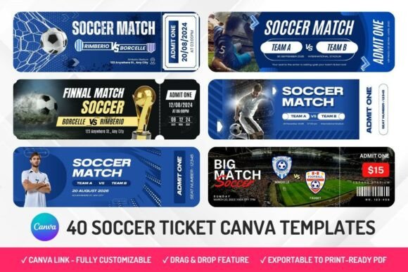 40 Soccer Ticket Canva Templates
