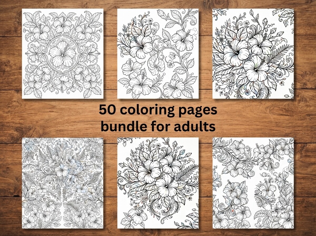 50 Tropical Hibiscus Flower Coloring