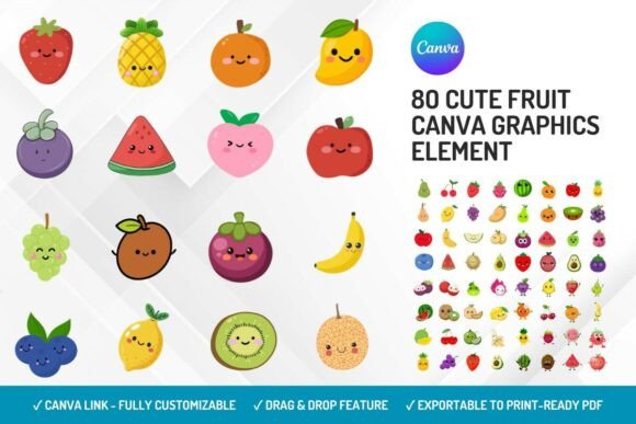 Cute fruit Canva graphics for playful creative projects