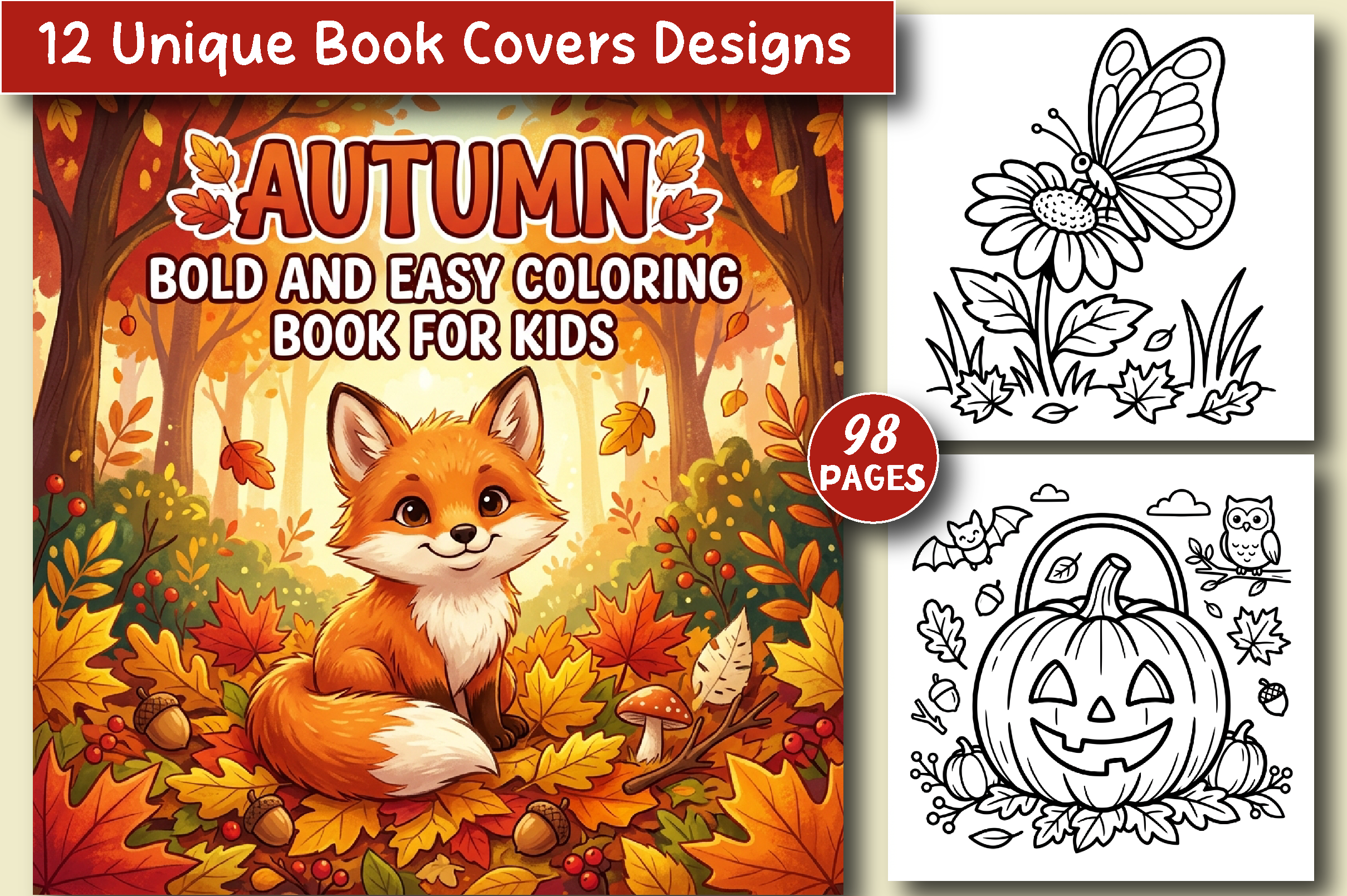Autumn: Bold and Easy KIDS Coloring Book