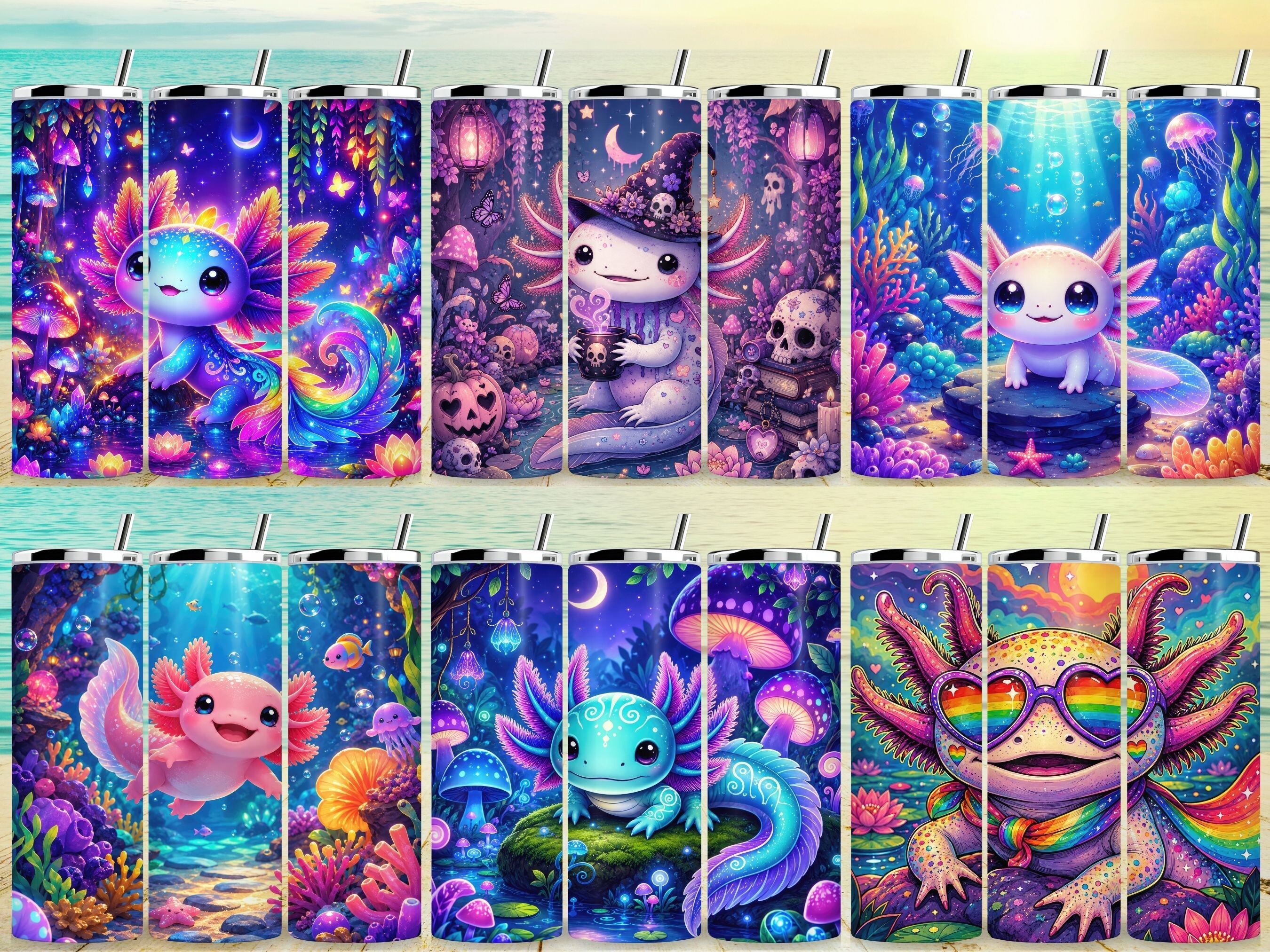 Axolotl 20 Oz Tumbler Wrap PNG Bundle