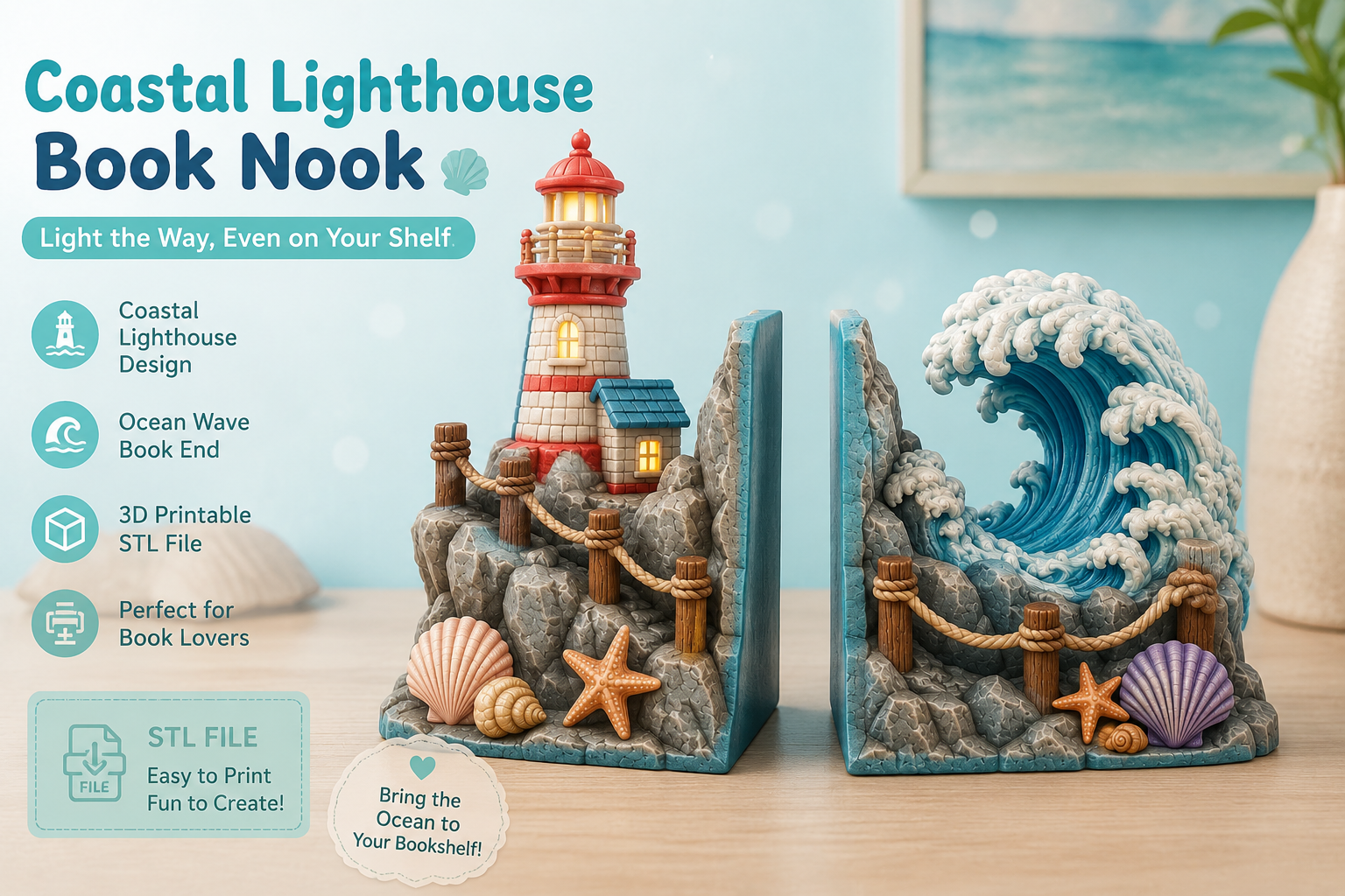 Coastal Lighthouse Book Nook STL | Detailed 3D Printable Shelf Decor - Image 3