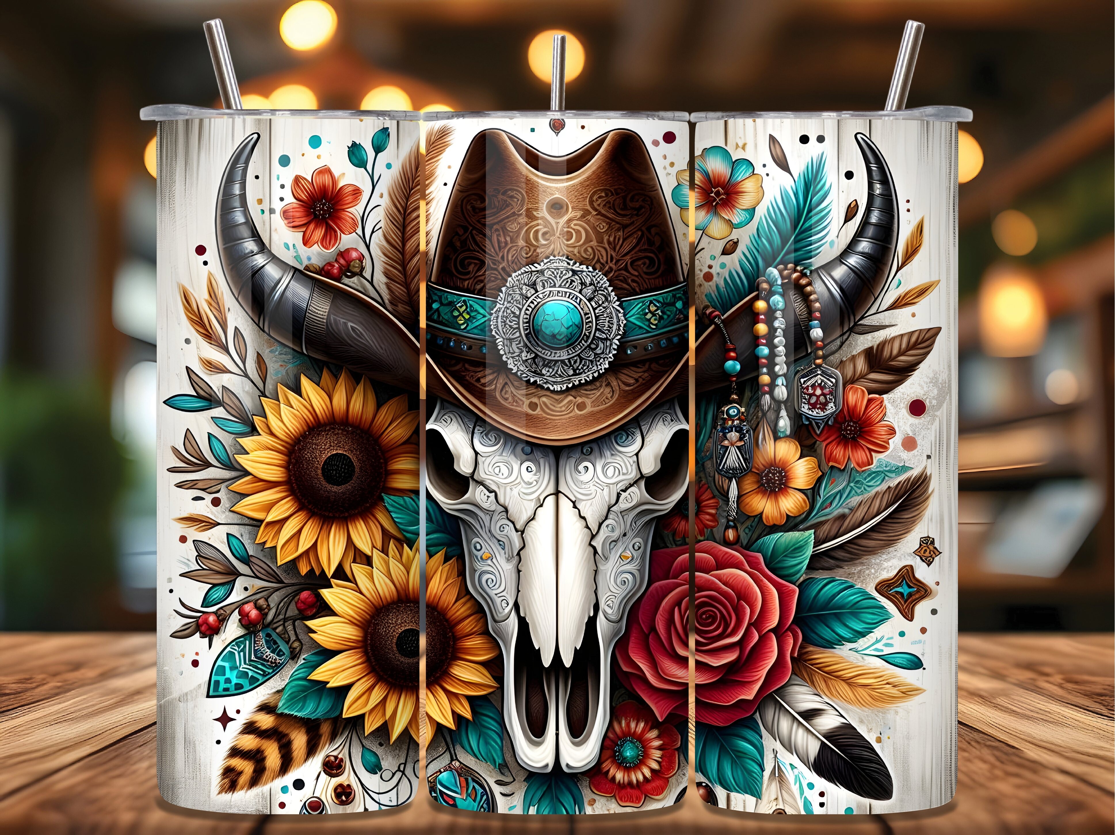 Cowboy hat and skull stencil.