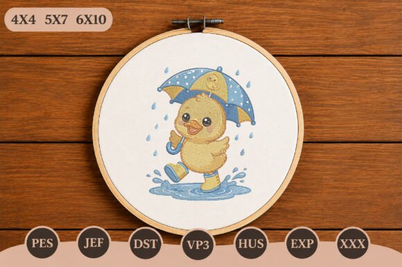 Cute Duck Umbrella Machine Embroidery