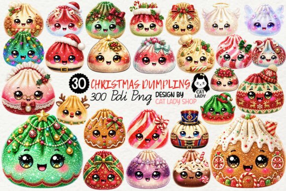 Cute Glitter Christmas Dumpling Clipart