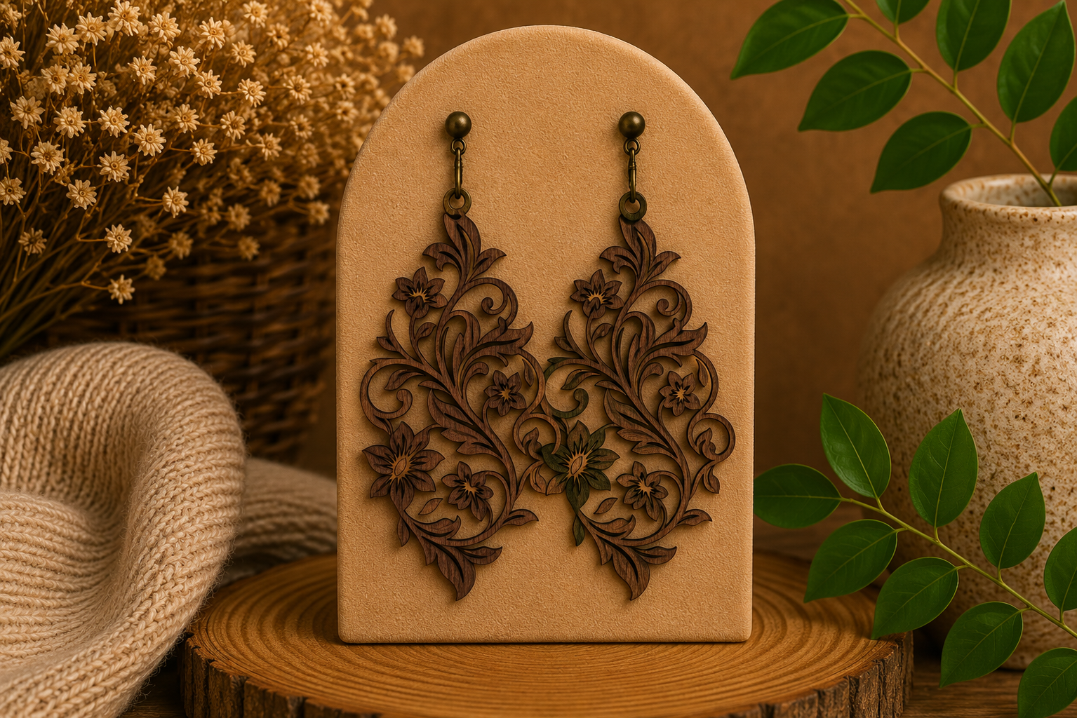 Floral Vine Wooden Earrings Laser Cut (August Release)