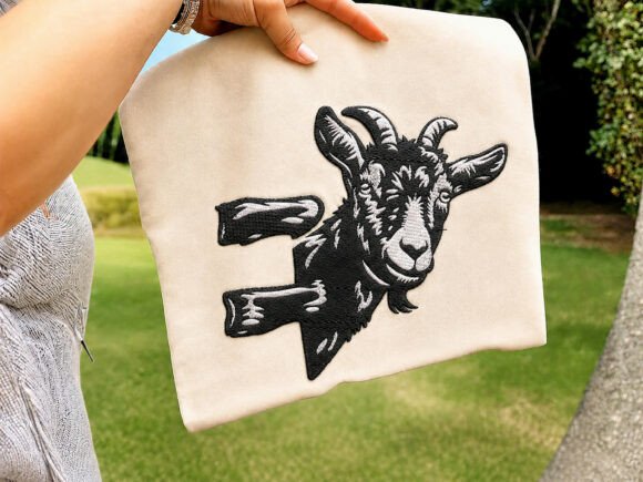 Goat Embroidery Design, Funny Peeking