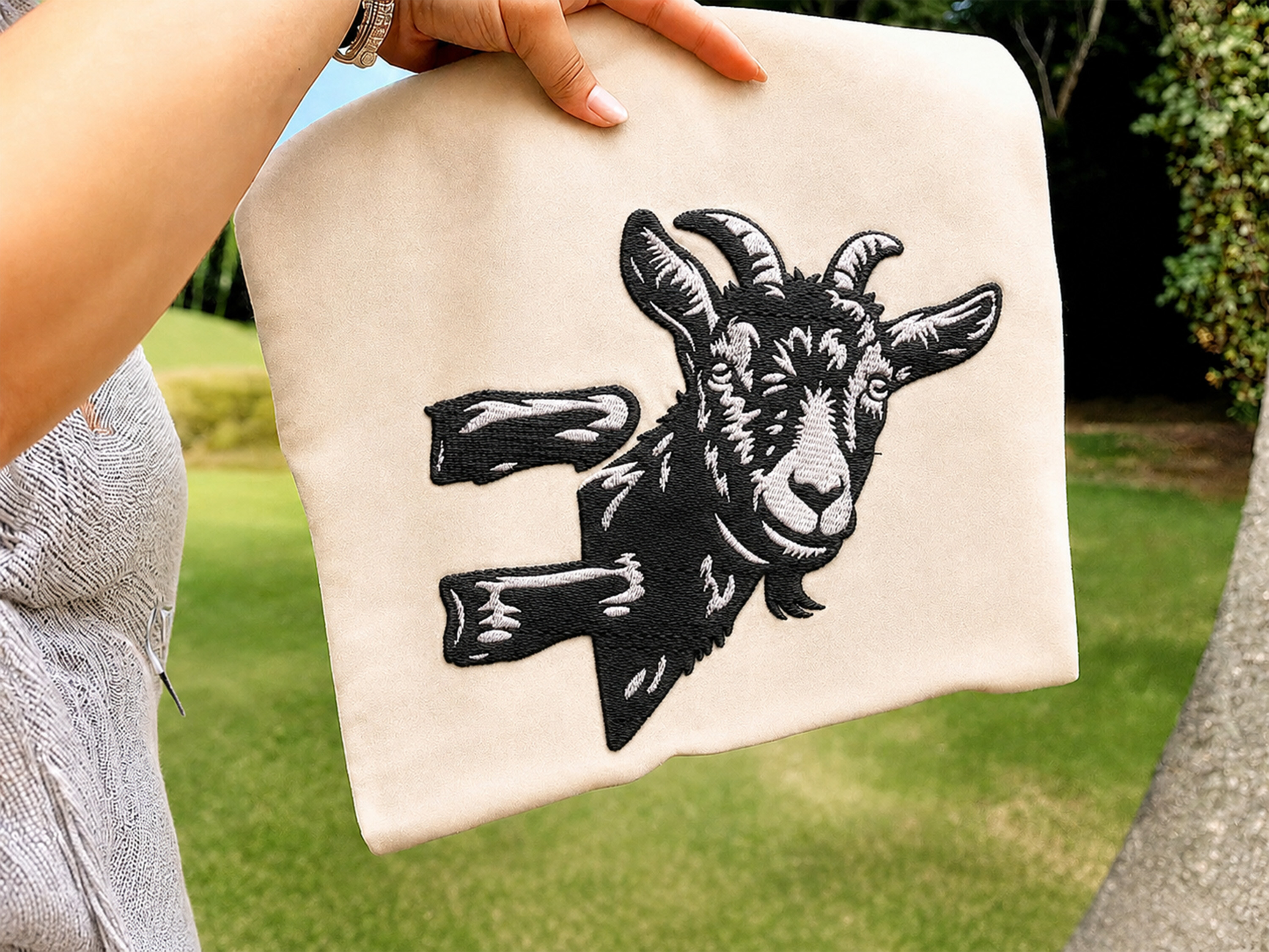 Goat Embroidery Design, Funny Peeking