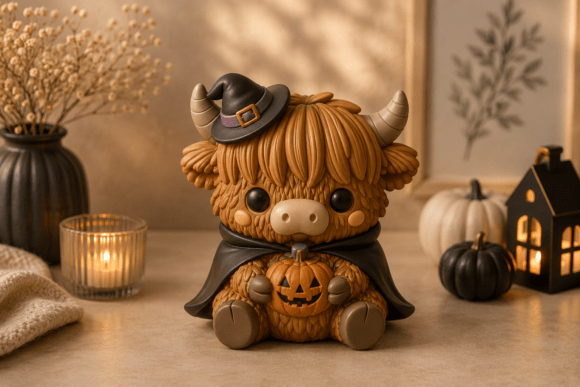 Halloween Highland Cow STL | Cute Witch 3D Print Model - Image 1